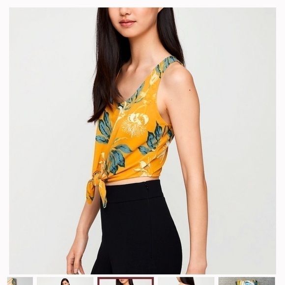 Babaton tie-front crop tank top Yellow Floral S aritzia - Picture 2 of 9